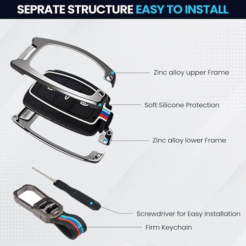Image of KINGSWAY Hyundai Car Key Cover and Keychain Perfect Shape and Compatible with 3 Buttons Smart Key of All Hyundai Cars, Remote Key Shell, Key Case, Car Key Chain Cover, 360 Protection, Gunmetal Grey