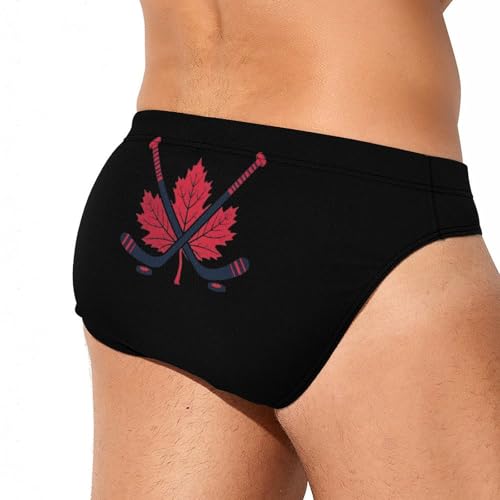 Hockey Sticks Crossed with Canada Maple Mens Swim Briefs Quick Dry Swimming Trunks Training Swimsuit Low Rise Swimwear3