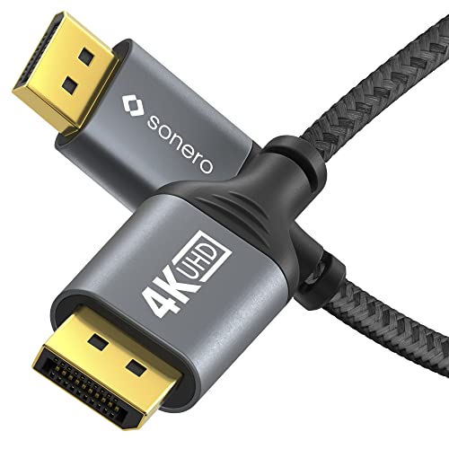 Sonero&reg; 4K DisplayPort-Kabel 1.2, DisplayPort Stecker auf DisplayPort Stecker, 4K 60Hz, 2K 144Hz, Baumwollmantel, grau/schwarz, 1,00 Meter