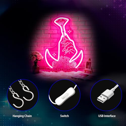 Image of Neon Sign, Nails Salon Neon Signs for Wall Decor - Pink LED Signs for Business, Salon, Dressing Room, Bedroom - USB Powered Light Up Sign Decorations Gift
