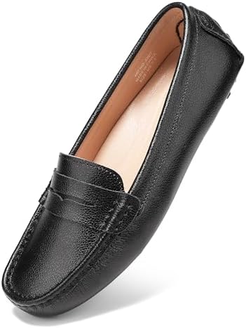 BEAUSEEN Women's Genuine Leather Penny Loafers Classic Driving Mo...