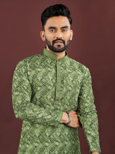 Men's Traditional Indian Wear Kurta made From Semi Linen with Digital Print for Festival & Event Wear(V4)3