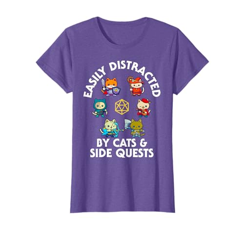 RPG Gamer Cats Side Quest Funny Nerd ADHD Cat Men Women Kids T-Shirt