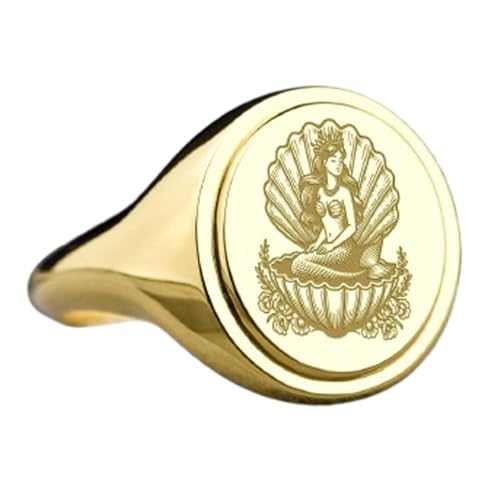 Chevalière Ovale Argent 925 Bague Mer Mythique Plaqué Or Largeur US 5-12.5