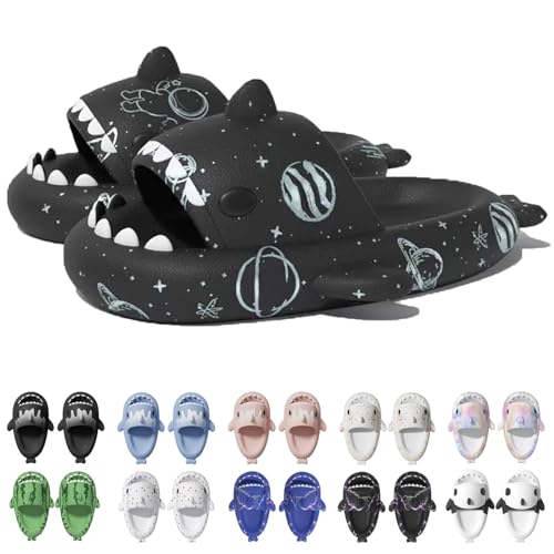 Jfxgjuv Ice Cream Shark Slides, Shark Slides with 3D Funny Fins, Unisex Cloudy Shark Slippers, Eva Open Toe Shower Pool Beach Slippers Sandals Shoes