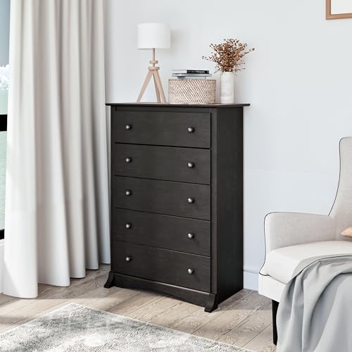 Prepac Sonoma Traditional 5-Drawer Tall Dresser for Bedroom, Functional Bedroom Dresser Chest of Drawers 17.75" D x 31.5" W x 44.75" H, Washed Black - Thumbnail 2