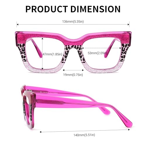 Image of VOOGLAM Square Non-Prescription Blue Light & UV400 Blocking Eyestrain Eyewear for Women in Purple and Pink Checkered Acetate, Medium