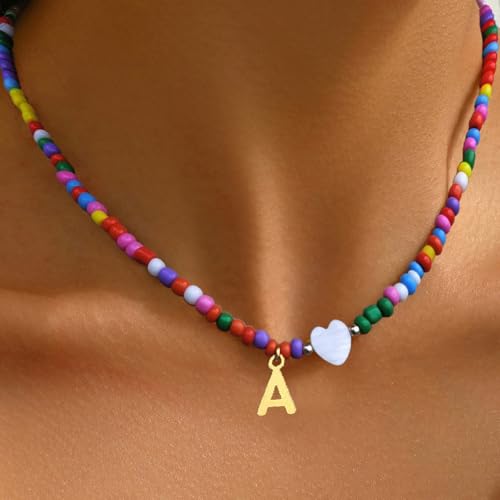 Colorful Initial Cute Necklaces for Wowen Girls - Trendy Beaded Choker Necklace for Teen Girl, Personalized Letter Initial Gifts for Daughter Teen Jewelry Birthday Gifts2