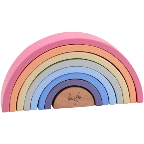 Joueco arc-en-ciel en bois véritable de 8 pièces au design épuré durable