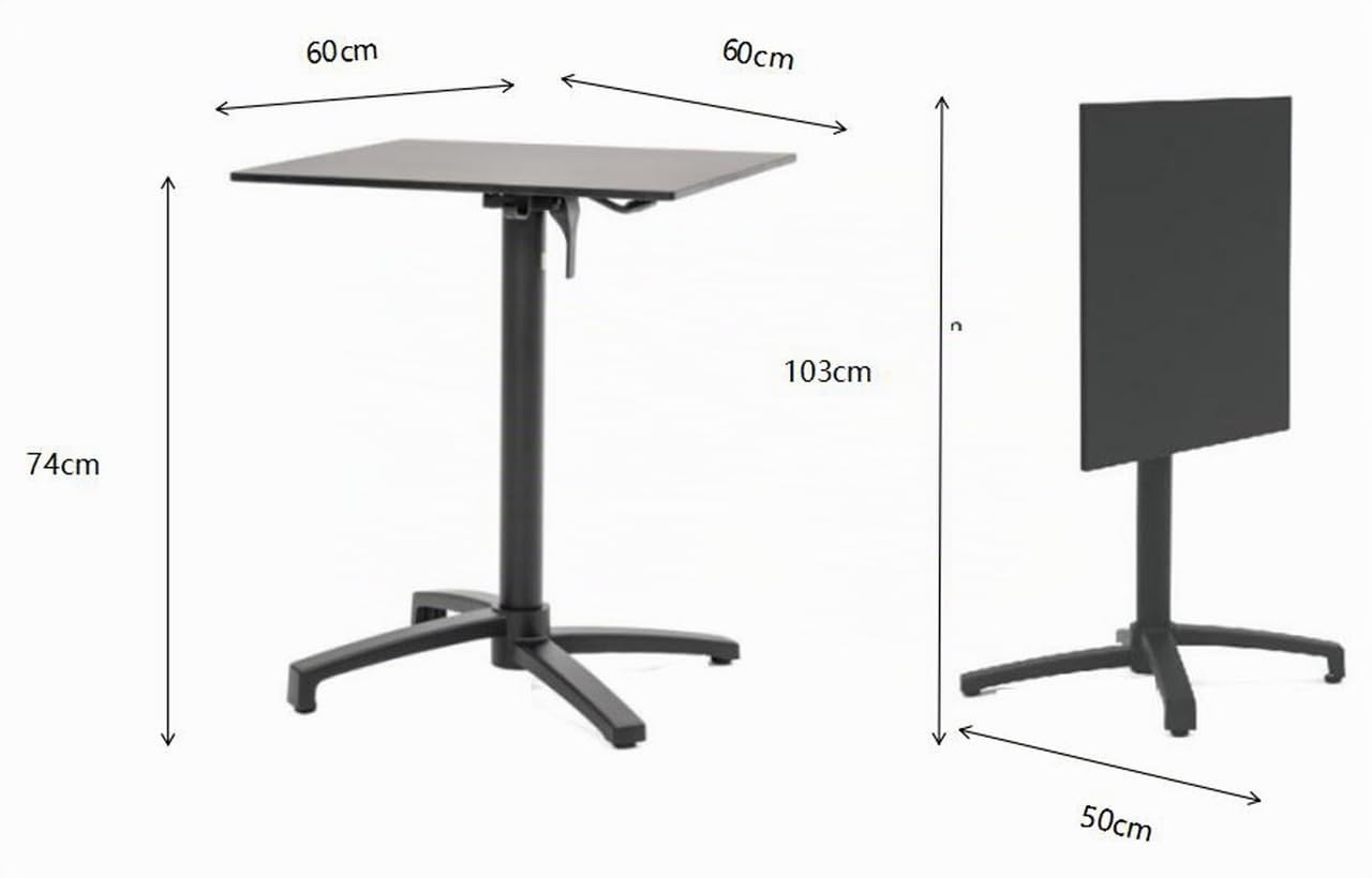 METRO Professional Table Pliante MASSINI, Aluminium, 60 x 60 cm, Plateau HPL Aspect Pierre, Pieds Autonivelants, Noir, Empilable (Noir, 60 x 60 cm, Carré)