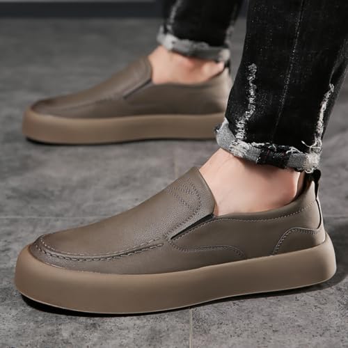 Men's Handmade Retro Leather Slip-On Flat Loafers Shoes with Arch Support Low Top Round Toe Comfort Lightweight Driving Travel Walking Boat Shoes3