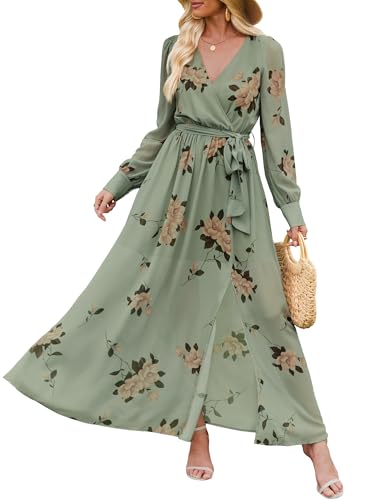 ANRABESS Women’s Long Sleeve Floral Maxi Dress Boho Flowy Wrap Slit V Neck Beach Fall Wedding Guest Party Vacation Dresses
