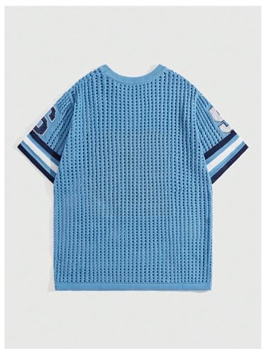 Verdusa Men's Hollow Out Letter Print Knit Top Sweaters Short Sleeve Pullover2