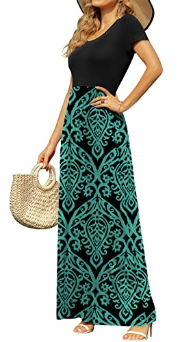 Image of DB MOON Womens 2026 Summer Maxi Dresses Casual Short Sleeve Empire Waist Spring Long Dress with Pockets