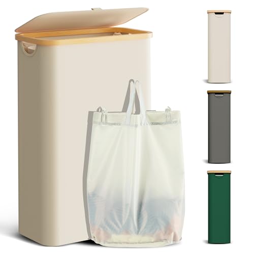 YOUDENOVA Wäschekorb mit Deckel 48L Wäschesammler schmal mit...