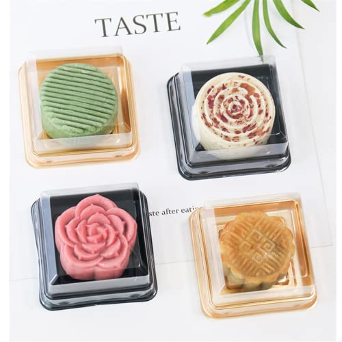 50 Pack Black Bottom Clear Cover Plastic Mini Cake Box - Muffin Box - Moon Cake Box - Mung Bean Cake Snow Mei Niang Box（Bottom 2 1/4 Inch X High 1-1/2 Inch） #TOP4