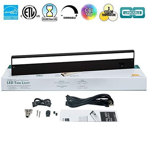 Nsl Led Under Cabinet Lighting Dimmable Hardwired Or Plugged-In Installation - 3 Color Temperature Slide Switch - Warm White (2700K), Soft White (3000K), Cool White (4000K) - 24 Inch Black Finish #TOP2