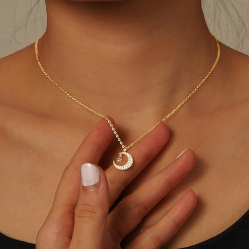 Dainty Crescent Moon Star Necklace for Women 925 Sterling Silver Cubic Zirconia Pendant Choker Necklace Trendy Christmas Wedding Jewelry Gift3