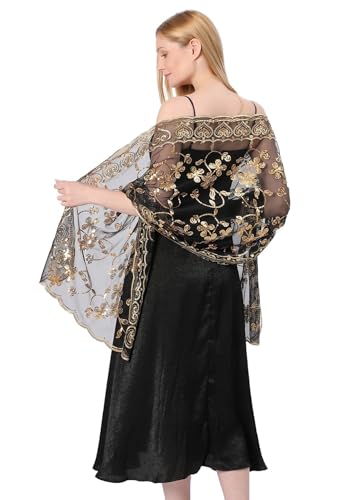 Women's 1920s Sequin Shawl Wraps Fringe Glittering Cape Scarf For Evening Wedding Party