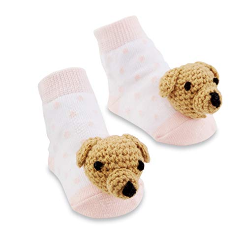 Mud Pie baby girls Classic Mud Pie Pink Dog Rattle Toe Socks, Multi, 0-12 Months US