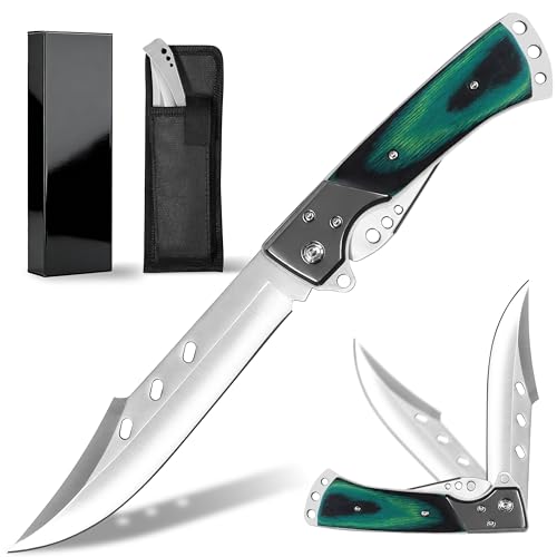 Plys Folding Knife 14cm Sharp Pocket Knife Large Wooden Handle Outdoor Knife with Storage Bag 440c Steel Hunting Knife