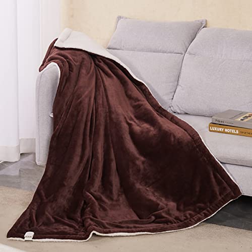 Tuccbay Individual Manta Eléctrica Térmica 150x127cm Caliente Franela Calentamiento Rápido para Cama Sofá 6 Niveles De Calor,8 Horas De Apagado Automático,Lavable A Máqui(Color:Cafe Blanco) Cover
