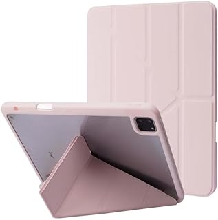 حافظة ايكو لجهاز ايباد برو 11 انش M4 الجيل الخامس 2024 مع حامل قلم، زوايا عرض متعددة 5 في 1، غطاء خلفي شفاف ناعم، خاصية التنبيه/السكون التلقائي، زهري