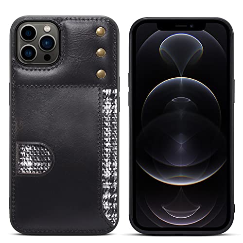 Étui en cuir de luxe pour iPhone 12 Pro avec fente pour carte et style vintage noir