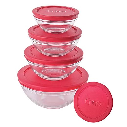 Conjunto de Potes de Vidro Redondos com Tampa Plástica 5 Peças Euro Vermelho