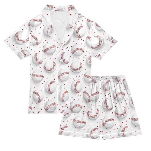 Baseballs Pajamas Summer 2 Piece Lounge Set Satin Silk Sleepwear Pjs for 5-14 Years