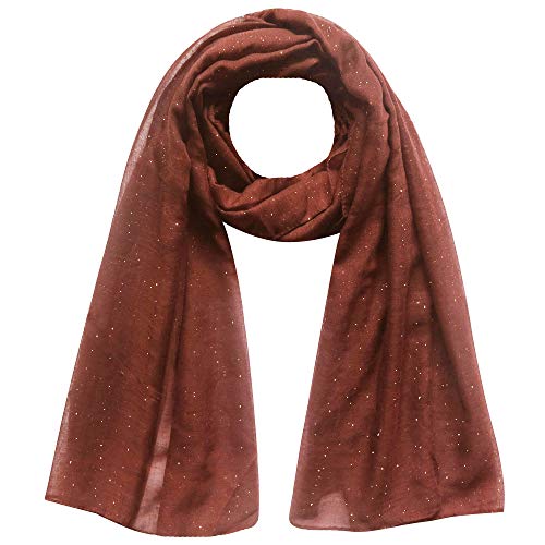 Lina & Lily Solid Shimmer Sparkle Glitters Sheer Maxi Shawl Scarf Hijab (#32 RUST)