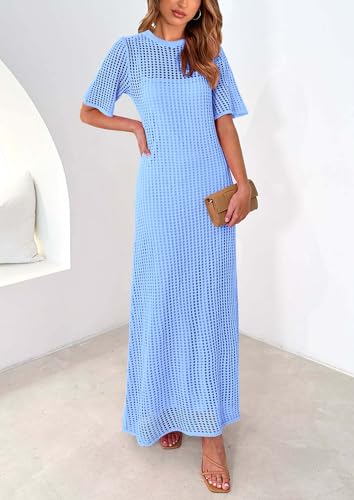 Image of PRETTYGARDEN Womens Eyelet Crochet Maxi 2 Piece Dress Sets