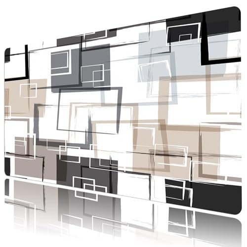 MEUNEAR Black and White Large Mouse Pad Gaming Desk Accessories Brown and Grey Abstract Geometric Mousepad Non-Slip Rubber Base Desk Mat for Keyboard and Mouse Computer Pad, 31.5W x 15.7L inches