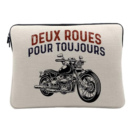 Pochette de Protection PC 10 Pouces Housse Tablette Aspect Lin Motif Deux Roues Imprimé en France