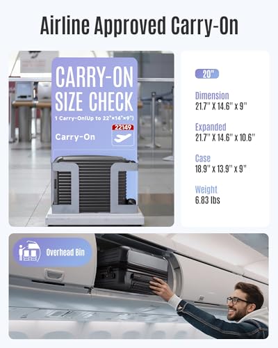 Image of LIGHT FLIGHT Carry On Luggage 22x14x9 Airline Approved, Glacier Gray | 22x14x9 Airline Approved, Hard Shell with Wheels, Expandable Hardside, TSA Lock, Lightweight
