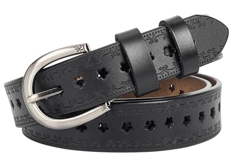 Vintage Hollow Flower PU Leather Belt for Women Narrow Waist Belts for Jeans Pants Dresses Fit 28''-36'' Waist