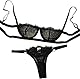 HOTSO Sexy Spitze Bügel BH und Panty Set, 2 Teilige Durchsichtig Lingerie Lace Verstellbarer Unterbrust BH Hebe und Ouvert String Tanga Damen Frauen Frech Ausgehöhlt G Strings Bikini (Schwarz, S)
