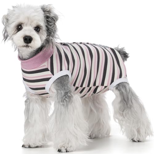 Image of Dog Surgery Recovery Suits, Sleeveless Dog Recovery Suit Female, E-Collar & Cone Alternative Surgical Suit for Small and Medium Dogs After Surgery, Striped Dog Onesie Pajamas