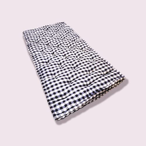 Image of ATOOTFUSION 5-Inch Thick Big Queen Size Cotton Box Quilt Mattress | Medium Firm | Foldable & Reversible | White and Black Checkered | Super Queen (78X60X5 Inches)