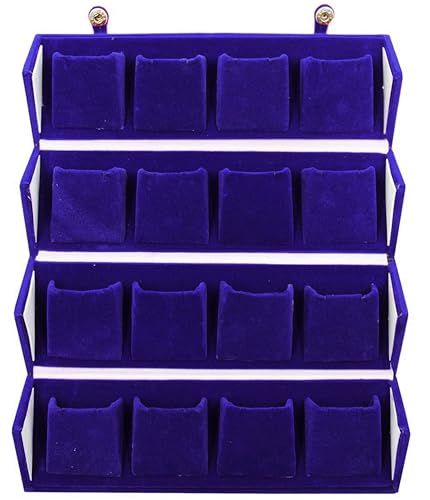Image of atorakushon Velvet Jewellery Box 16 Pair Earring Organizer Makeup Travelling Vanity Ring Box Women And Girls (Blue)