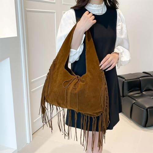 Slouchy Large Tassels Suede Shoulder Bags for Women Retro Handbag Winter Tote Purses3