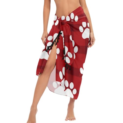 Falda Cover Ups para traje de baño ligera diseño cute de huellas blancas