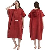 Hiturbo Changing Towel Robe, Absorbent Hooded Surf Poncho Quick-Dry Blanket Towels with Front Pocket for Swiming Surfing Aquatics One Size Unisex (Red)