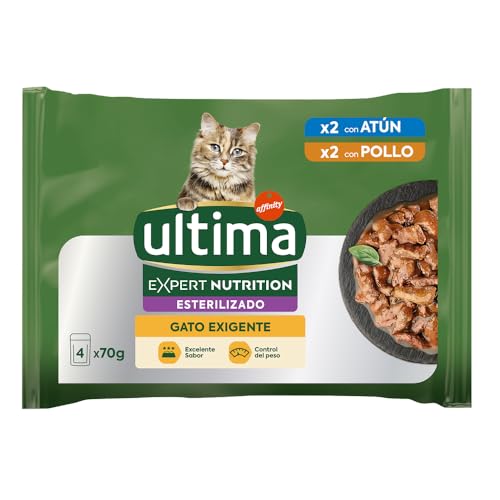 Ultima Expert Nutrition Gato Exigente - Comida Húmeda para Gatos Esterilizados - Apetito difícil para Gatos exigentes - 4x70g