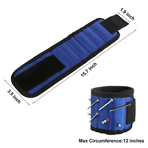 Image of Powerful Magnetic Work Storage Wristband adsorption kit with 6 Round Magnets for Strong Absorption, Suitable for Home Decoration Workers -Blue