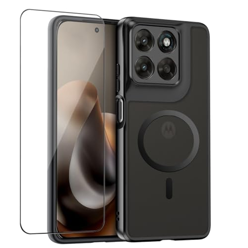 Image of QUIETIP Magnetic Case for Motorola Moto G77 & Moto G67 with Screen Protector,[Compatible with MagSafe] Translucent Matte Drop Protection Cover,Black
