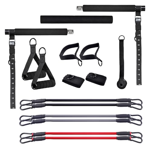 GORILLA SPORTS® Pilates Bar Set - mit Stange, Widerstandsbänder, Hand- und Fußschlaufe, Verstellbar - Smart Workout, Resistance Bands, Home Gym Equipment, Krafttraining, Fitness Zubehör