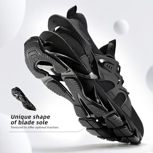 Men's Fashion Sneakers Breathable Mesh Running Shoes Blade Non Slip Casual Athletic Walking Shoes All Black 9.54