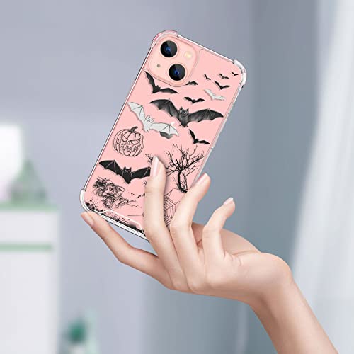 Pozaji For Iphone Case 13 Printed Halloween Pattern Design, Cute Iphone 13 Case Bats Pumpkin Cobweb Spider Web Motif On Clear Tpu+Pc Cover For Women Girls, 6.1 Inch #TOP6