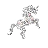 Sparkling Crystal Unicorn Horse Brooch For Women Men Statement Vintage Gold Color Rearing Fantasy Animal Lapel Pin Fashion Clothing Accessory (Silver)